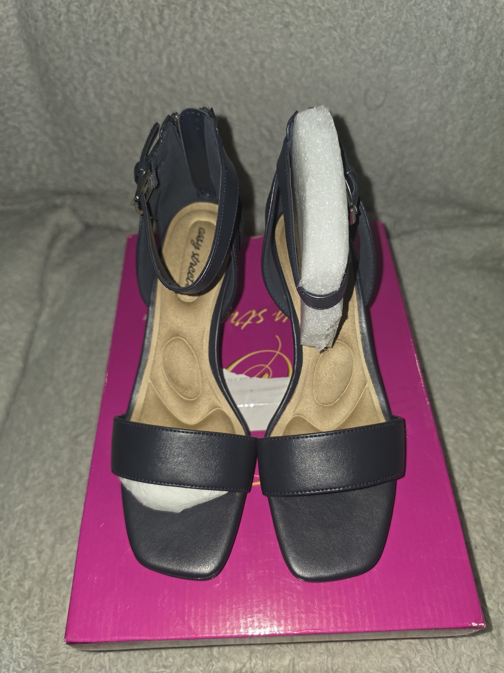 Easy Street Navy Blue Ankle Strap Heeled Sandals | Size 7.5M | NIB
